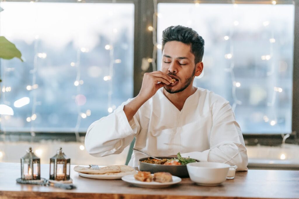 A man eating